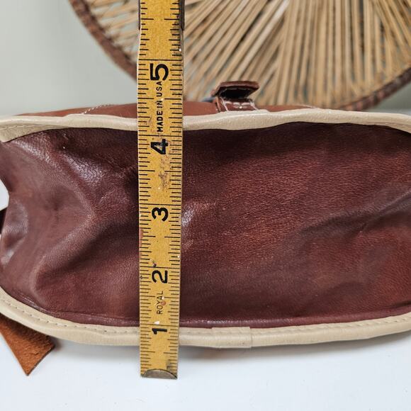 Leather Patchwork Tooled Saddle Bag Brown Cognac Purse Messenger Crossbody - Picture 15 of 15